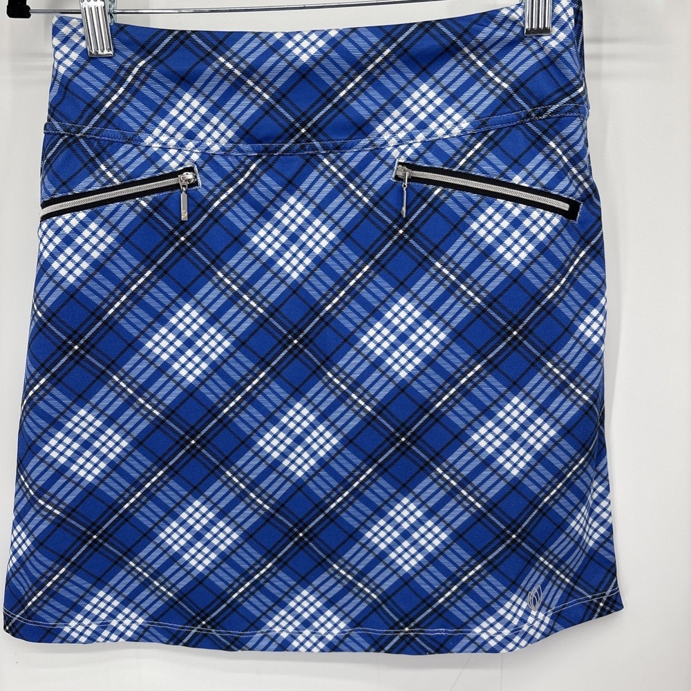 GGBlue Luxe Skort XS Blue Plaid Sport Golf Tennis Zip Pockets Pickelball Preppy